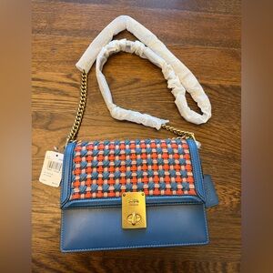 New COACH Hutton Shoulder Bag with Weaving Chain Crossbody